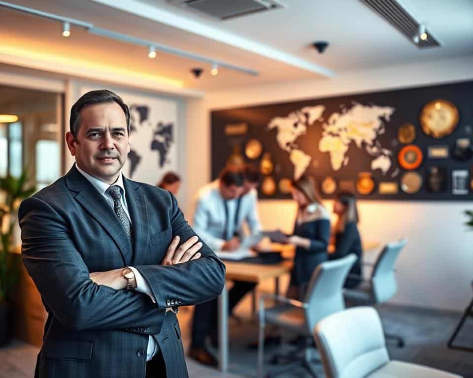 A sophisticated executive search office, illuminated by soft, warm lighting. In the foreground, a well-dressed business executive stands, arms crossed, conveying confidence and a client-centric approach. The middle ground features a team of headhunters intently reviewing resumes and evaluating candidates. In the background, a large world map and awards hang on the walls, showcasing the firm's global reach and expertise. The overall atmosphere is one of professionalism, precision, and a relentless dedication to finding the perfect match between client and candidate. A sophisticated executive search office, illuminated by soft, warm lighting. In the foreground, a well-dressed business executive stands, arms crossed, conveying confidence and a client-centric approach. The middle ground features a team of headhunters intently reviewing resumes and evaluating candidates. In the background, a large world map and awards hang on the walls, showcasing the firm's global reach and expertise. The overall atmosphere is one of professionalism, precision, and a relentless dedication to finding the perfect match between client and candidate.