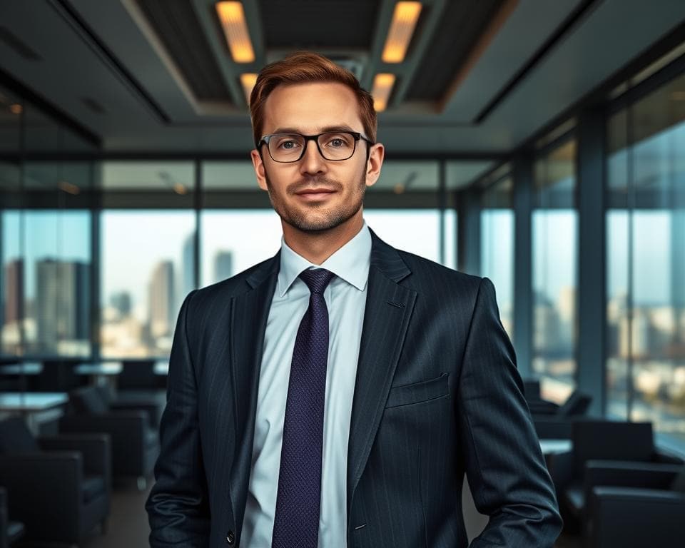 An executive search professional dressed in a sharp tailored suit stands confidently in a high-end corporate office environment. The room features contemporary furniture, sleek glass walls, and subdued lighting that creates a refined, professional atmosphere. In the background, a city skyline is visible through large windows, symbolizing the global reach and industry expertise of this specialized headhunting firm. The executive's gaze is focused and determined, conveying the seriousness and precision with which they approach the task of identifying top talent for industry-leading organizations. An executive search professional dressed in a sharp tailored suit stands confidently in a high-end corporate office environment. The room features contemporary furniture, sleek glass walls, and subdued lighting that creates a refined, professional atmosphere. In the background, a city skyline is visible through large windows, symbolizing the global reach and industry expertise of this specialized headhunting firm. The executive's gaze is focused and determined, conveying the seriousness and precision with which they approach the task of identifying top talent for industry-leading organizations.